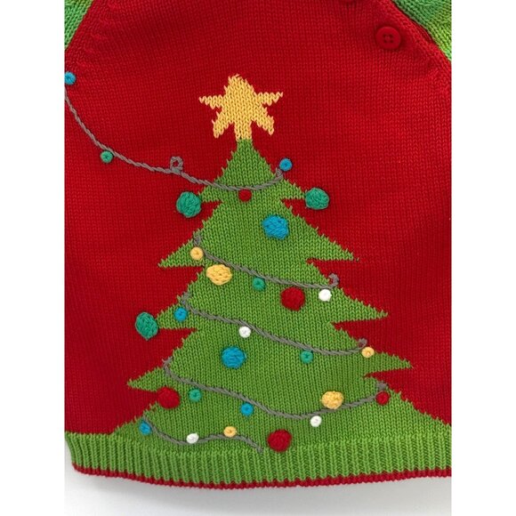 Petit Ami Christmas Tree Knit Sweater 18M Green & Red Cotton Toddler Holiday Pul - Picture 2 of 5